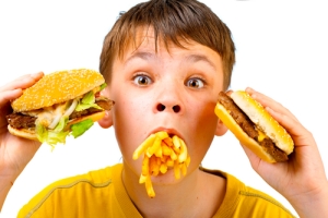 crazy kid eating fast food